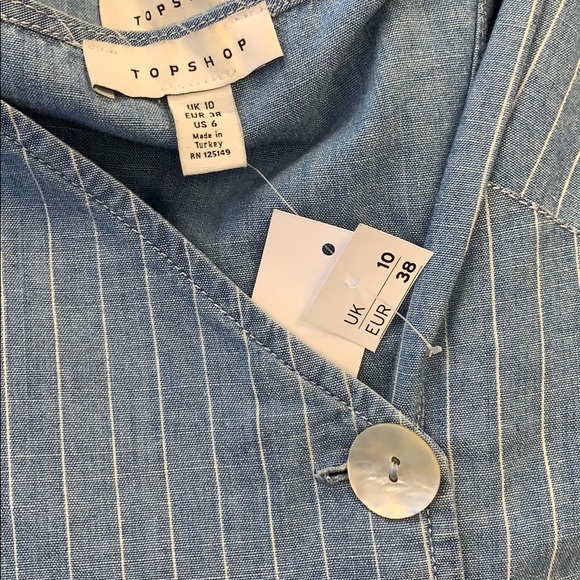 TOPSHOP Chambray Denim Stripe Opal Wrap Tank Dress - Picture 9 of 10